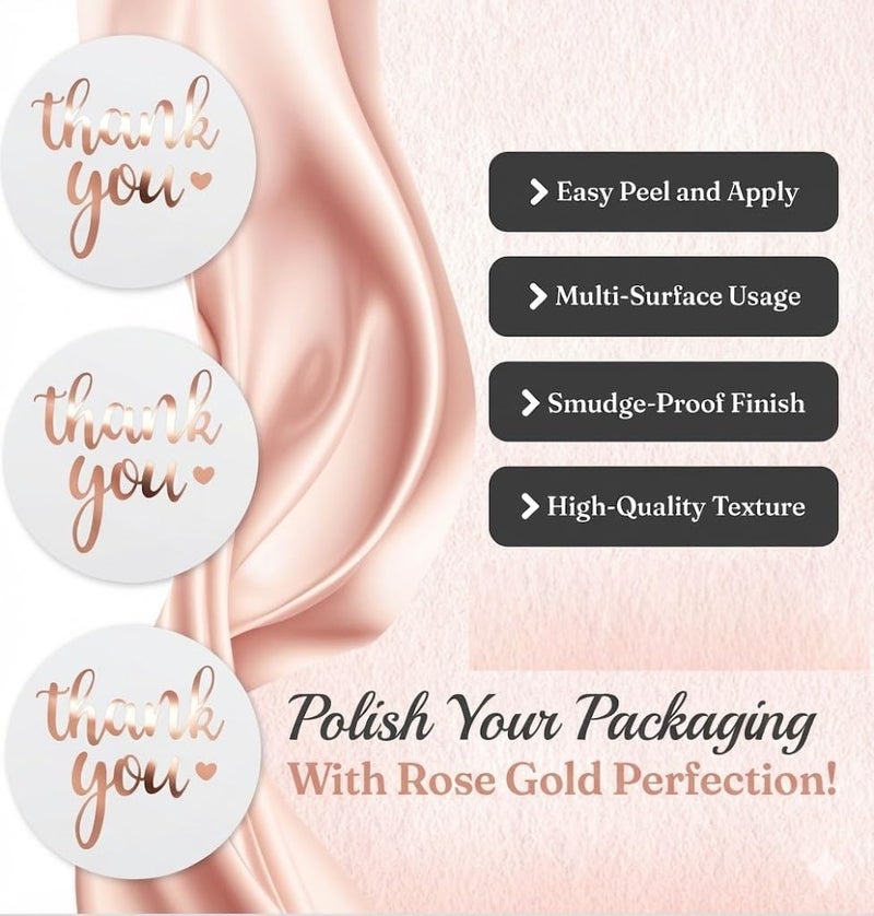 IBAKE 500 Thank You Stickers Roll – 1.5" Round White Labels with Rose Gold Foil | Self-Adhesive Gold Thank You Stickers for Packaging, Gift Bags, Weddings, Envelopes & Small Business Orders - Image 5